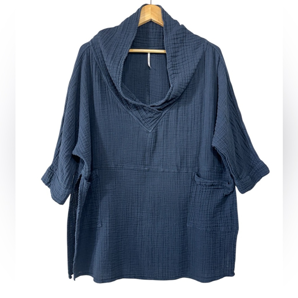 Free People Cover Up Tunic Womens L Black Boho Lagenlook Knit Oversized Pockets